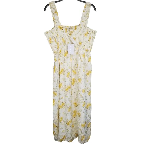 WAYF Rashida Smocked Midi Sundress, Ivory Floral Print Rayon Dress, Size 1X, NWT - Picture 10 of 12